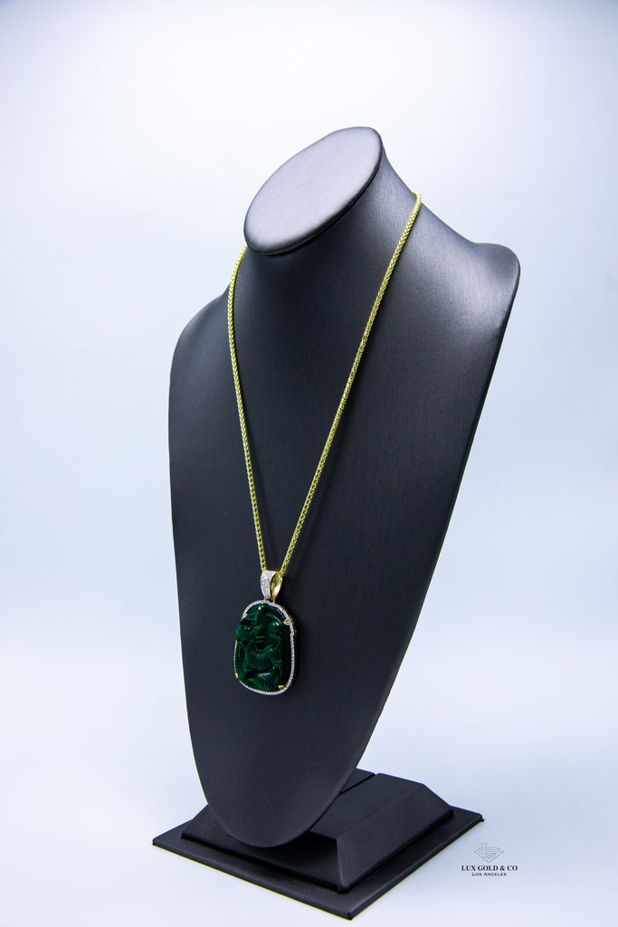 Green Jade Diamond Pendant W/Chain