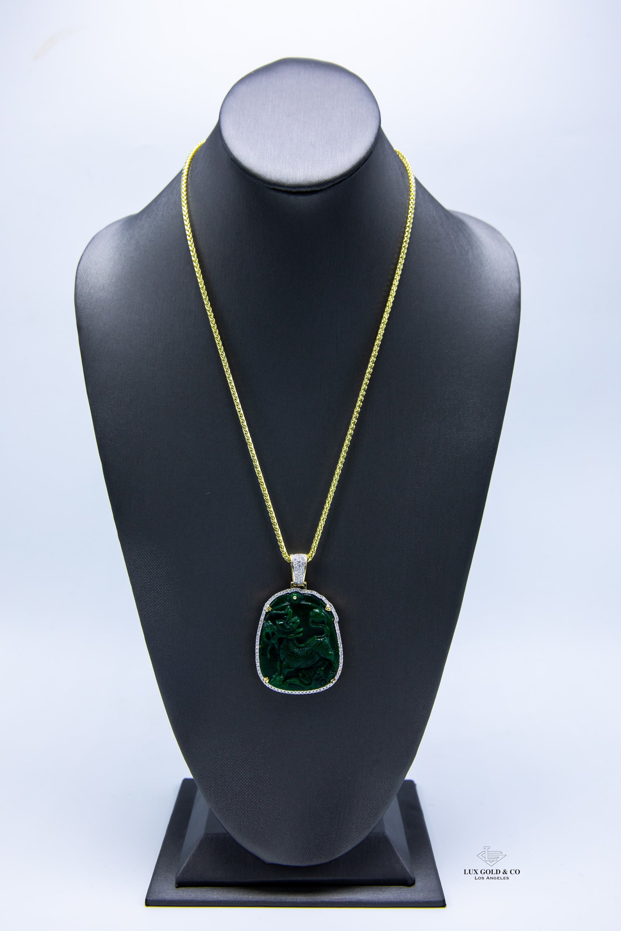 Green Jade Diamond Pendant W/Chain